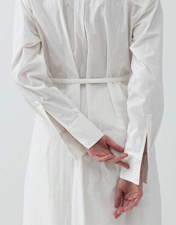 Flash Sale Belted Long Sleeve Cotton Tunic - White