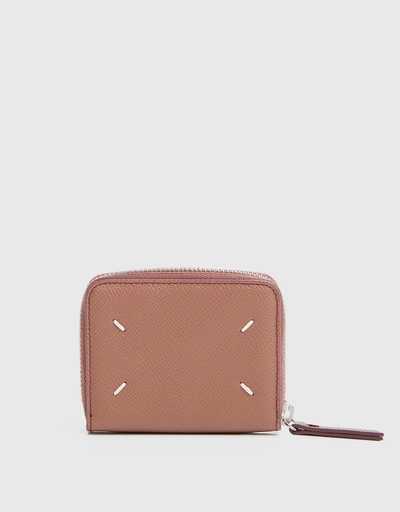 Stitch Leather Zip Short Wallet 