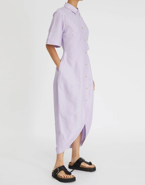 Lola Linen Blended Shirt Midi Dress