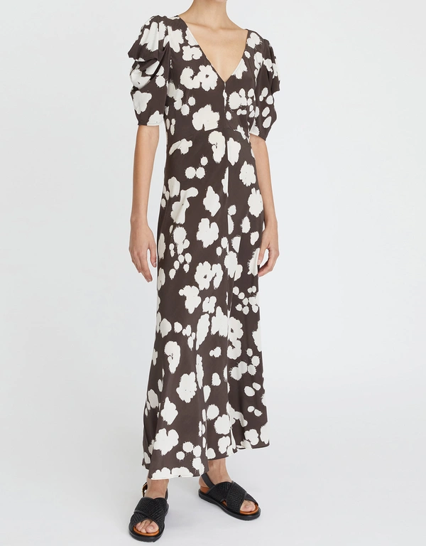 Lee Mathews Clover Printed Silk Maxi Dress