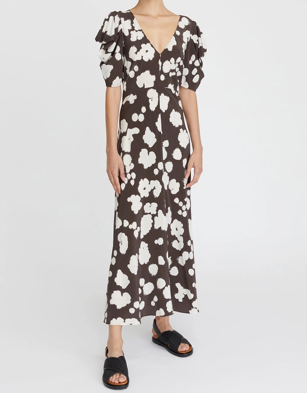 Lee Mathews Clover Printed Silk Maxi Dress