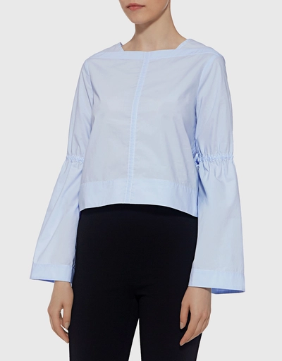 Bell Sleeve Back Tie Cropped Shirt