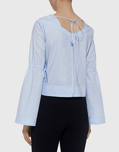 Bell Sleeve Back Tie Cropped Shirt