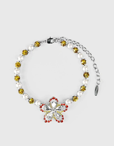 Marigold Swarovski Crystal and Faux Pearl Necklace