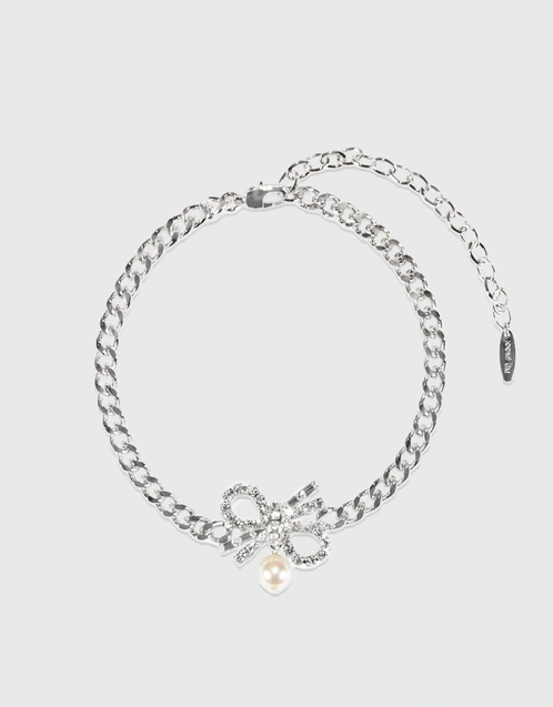 925 Silver Swarovski Crystal & Pearl Necklace - 2BN0035 - DearBell