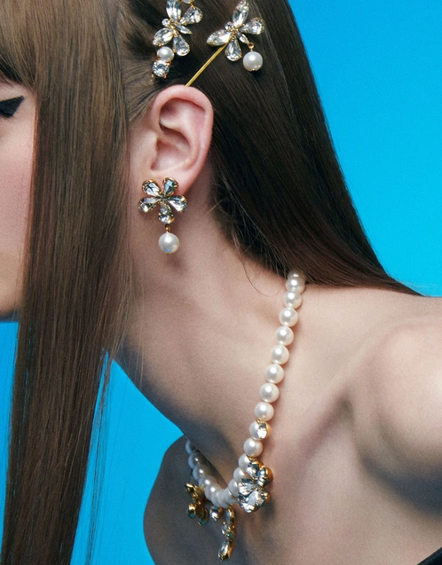 Aurora Swarovski Crystal and Faux Pearl Earrings