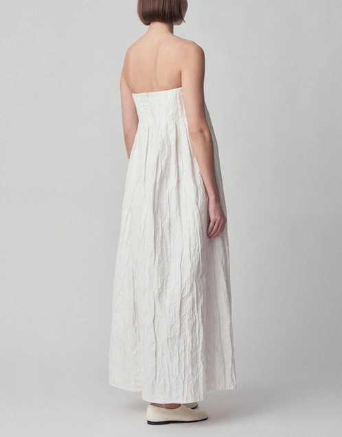 Pleated Strapless Cotton Midi Dress