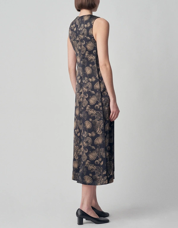 Sleeveless Printed V-Neck Midi Dress