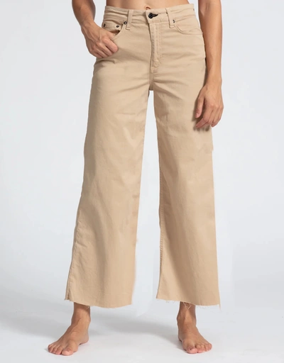 High-rised Wide-leg Cropped Pants-Khaki