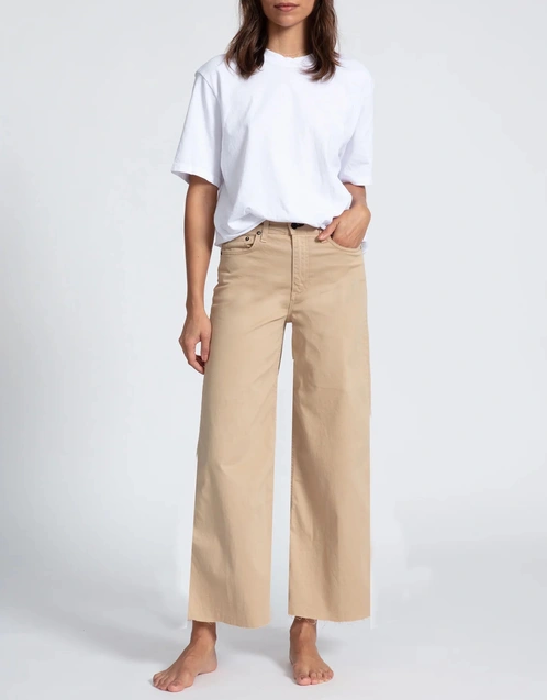 High-rised Wide-leg Cropped Pants-Khaki