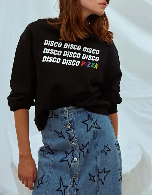 Disco Pizza 經典大學T-Washed Black