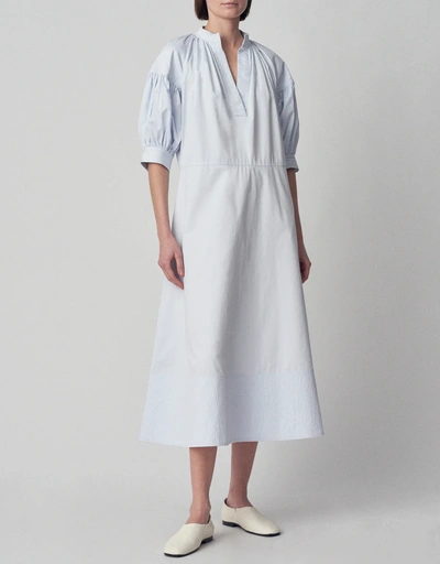 平行縐縫 V 領棉質中長洋裝