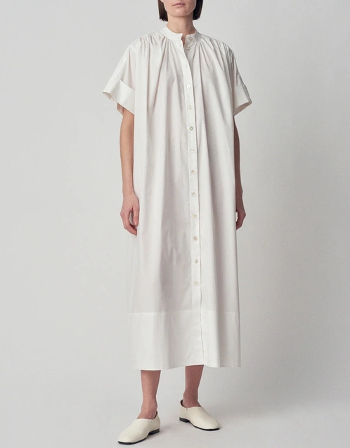 Gathered Short Sleeve Cotton Midi Dress