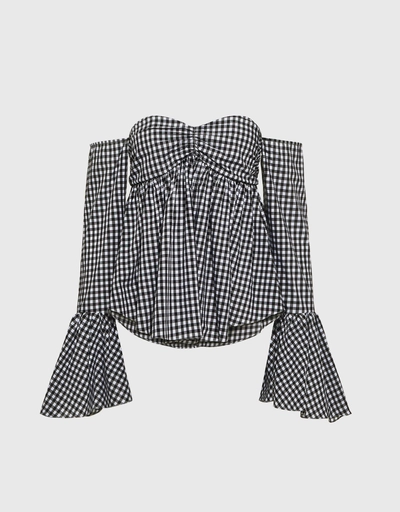 Max Off-the-Shoulder Gingham Bell Sleeve Top