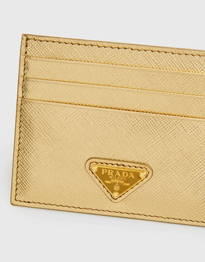 Saffiano 皮革金屬三角形徽標卡夾