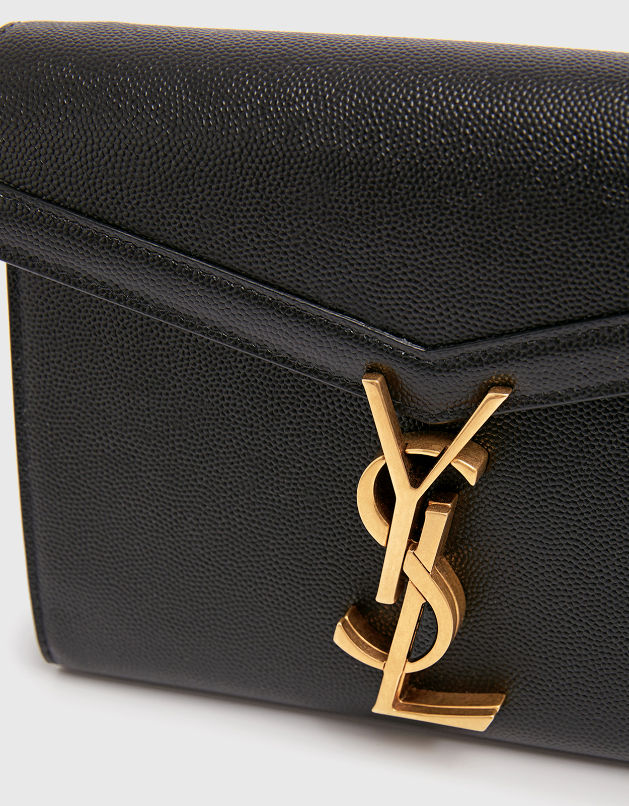 Cassandre Small Leather Wallet On Chain in Black - Saint Laurent