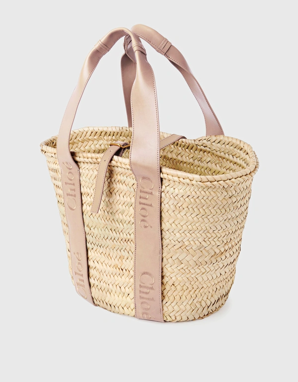 Chloé Sense Medium Straw And Calfskin Basket Tote Bag