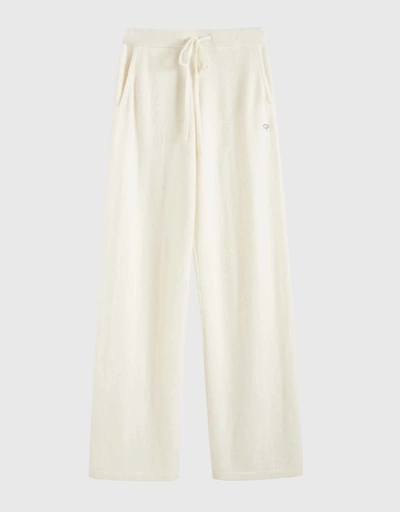 Cashmere Ribbed Wide-Leg Pants-Cream