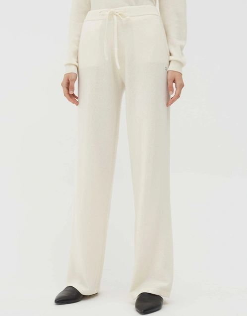 Cashmere Ribbed Wide-Leg Pants-Cream