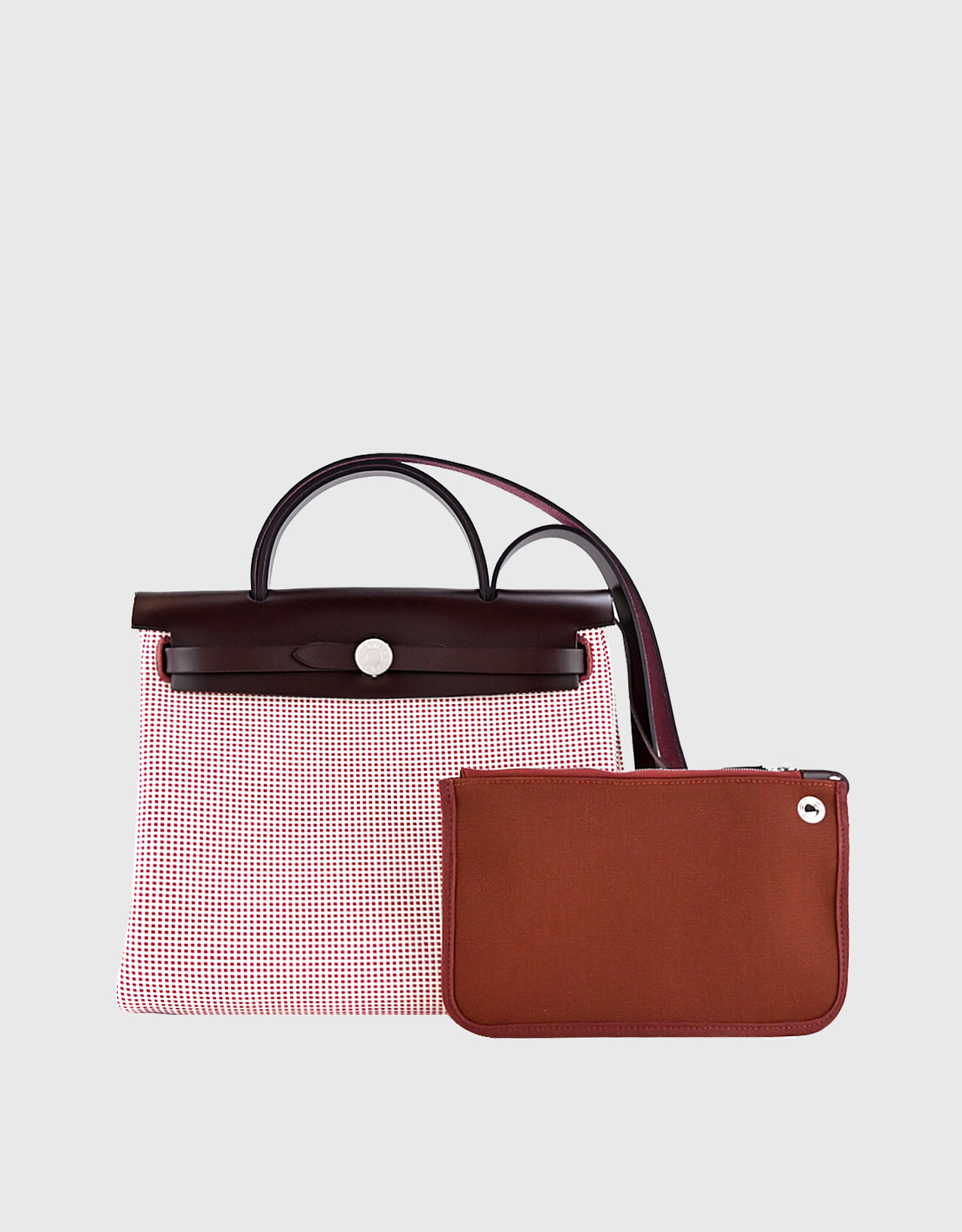 Hermès - Hermès Herbag Zip 31 Canvas Handbag-Beige/Berry Red/Red Brown Silver Hardware