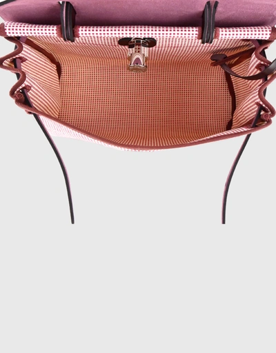 Hermès Herbag Zip 31 Canvas Handbag-Beige/Berry Red/Red Brown Silver Hardware