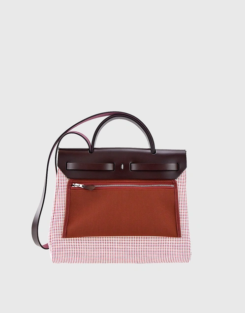 Hermès Herbag Zip 31 Canvas Handbag-Beige/Berry Red/Red Brown Silver Hardware