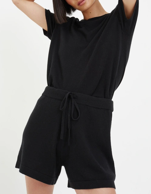 Cotton Cashmere Knitted Short-Black