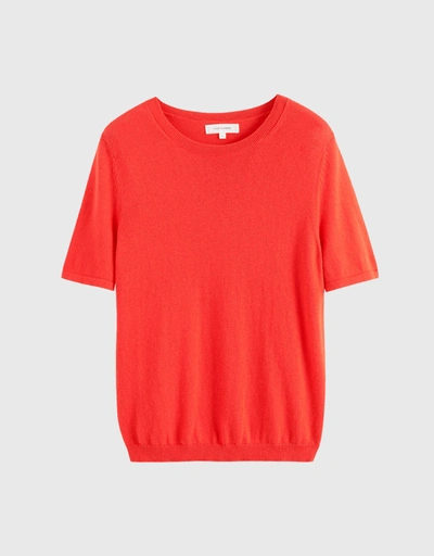棉質羊絨針織T恤-Orange