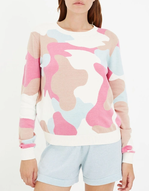 Camo Cotton Crew Sweater-Pink