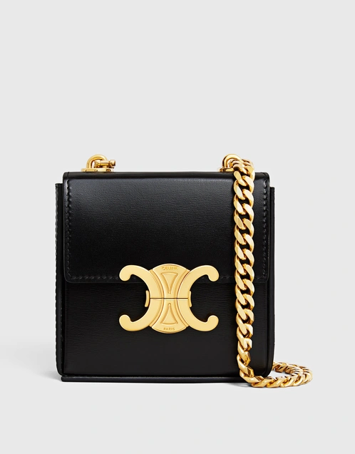 Celine Triomphe Chain Shoulder Bag Black in Shiny Calfskin Leather