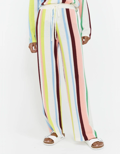 Cashmere Wide-Leg Stripe Pants-Multicoloured 