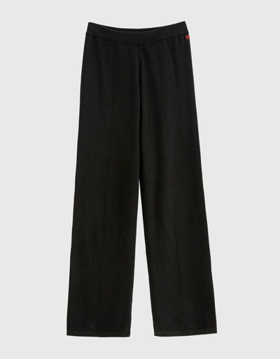 Wool Cashmere Wide-Leg Knitted Track Pants-Black 