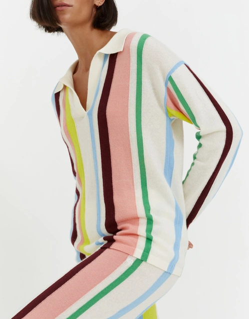 Cashmere Stripe Polo Sweater-Multicoloured