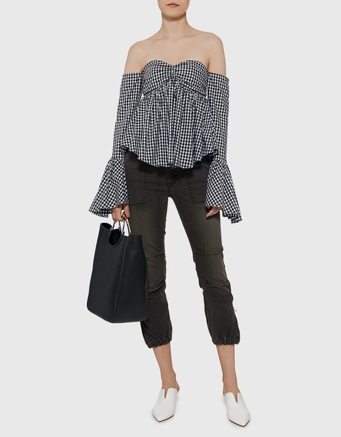Max Off-the-Shoulder Gingham Bell Sleeve Top
