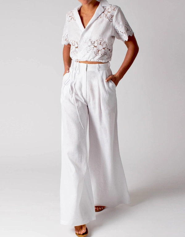 Miguelina River Pleated Linen Wide Leg Pants