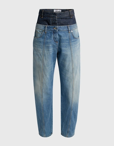 Bi-color Layered High-rised Straight-leg Jeans