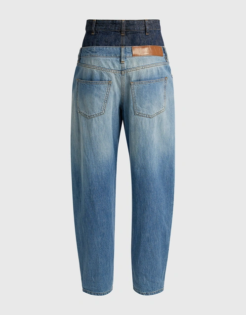 Bi-color Layered High-rised Straight-leg Jeans