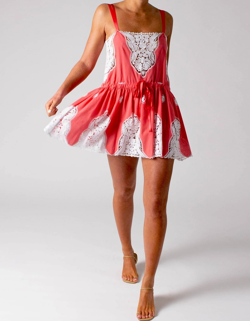 Miguelina Brielle Falcon Cotton Embroidery Coverup Mini Dress - L