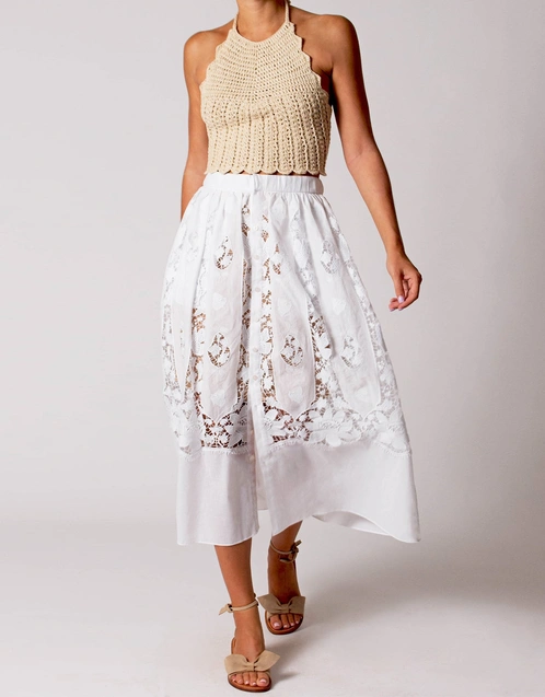 Miguelina Reagan Embroidered Cotton Midi Skirt (Skirts,Midi)