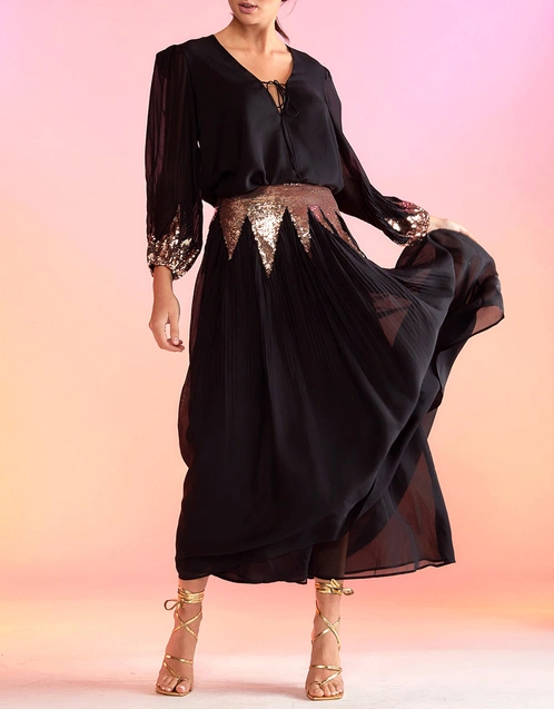 Selene Sequin Silk Midi Skirt