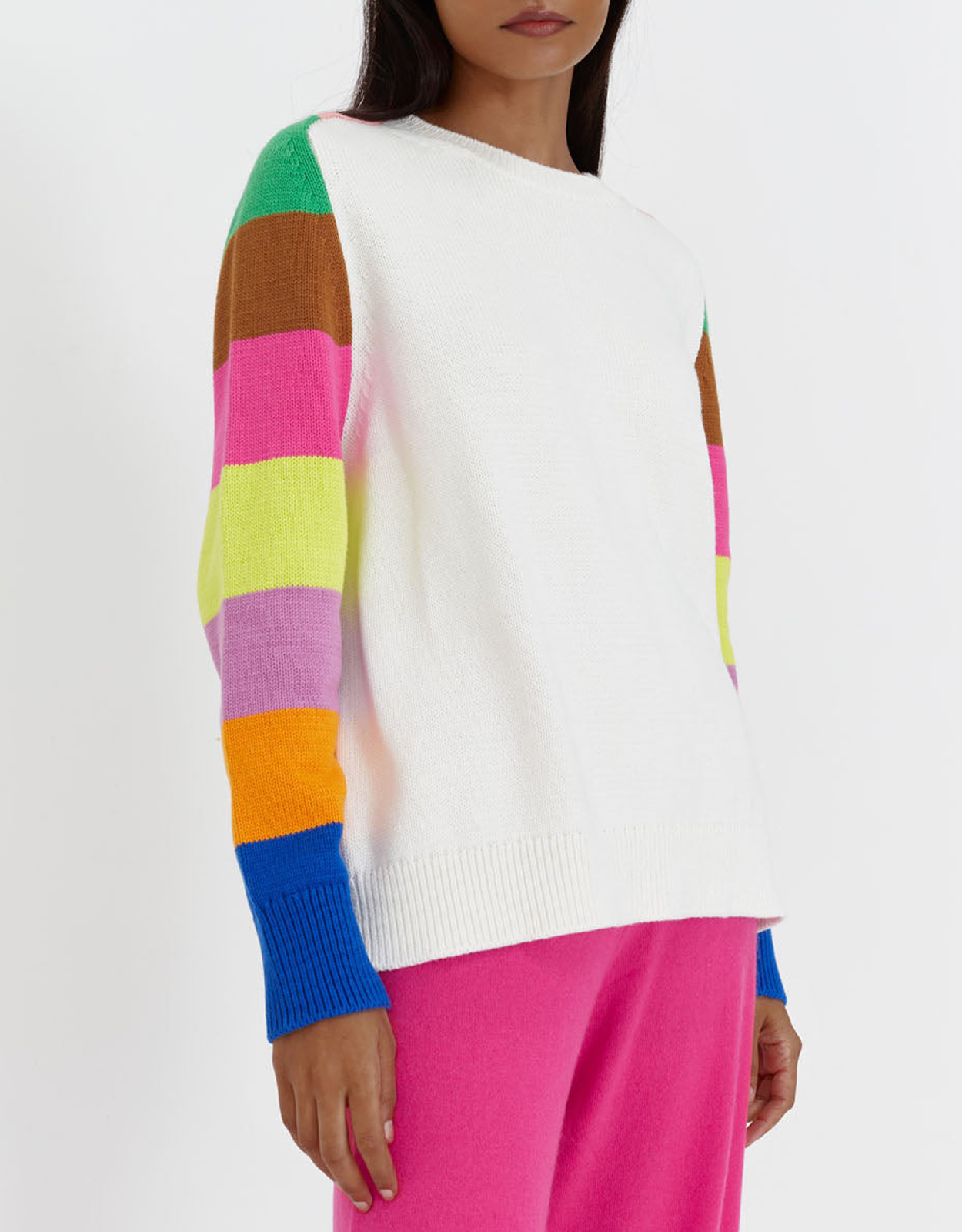 Chinti u0026 Parker Cotton Rainbow Sleeve Sweater-White (Flats) IFCHIC.COM