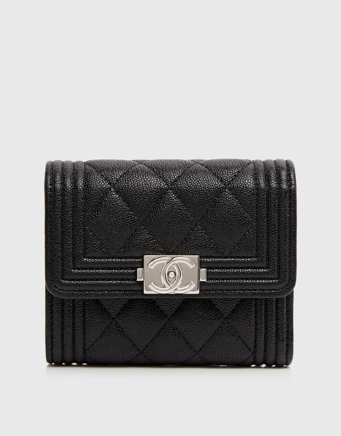 CHANEL Lambskin Quilted Boy Flap Card Holder Black