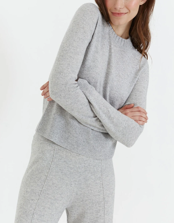 Grey-Marl Wool-Cashmere Cropped Sweater