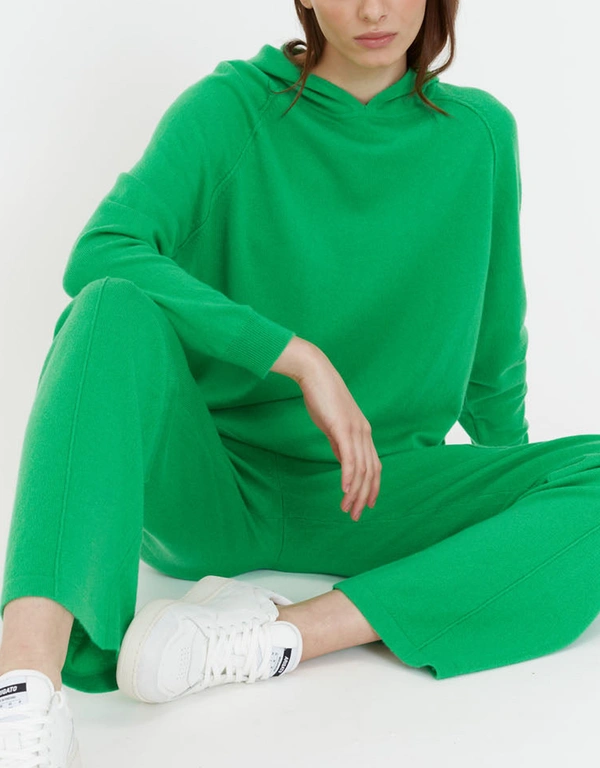 Green Wool-Cashmere Boxy Hoodie