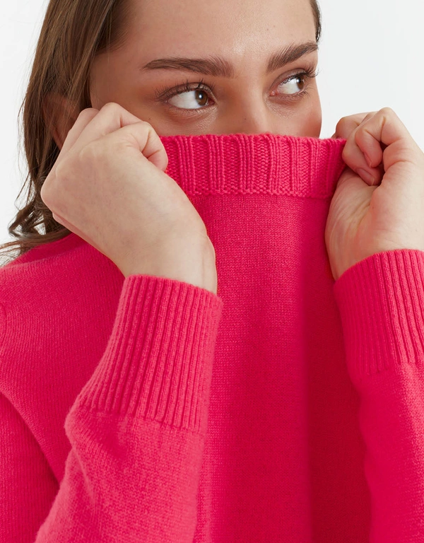 Wool  Cashmere Cropped Sweater-Coral