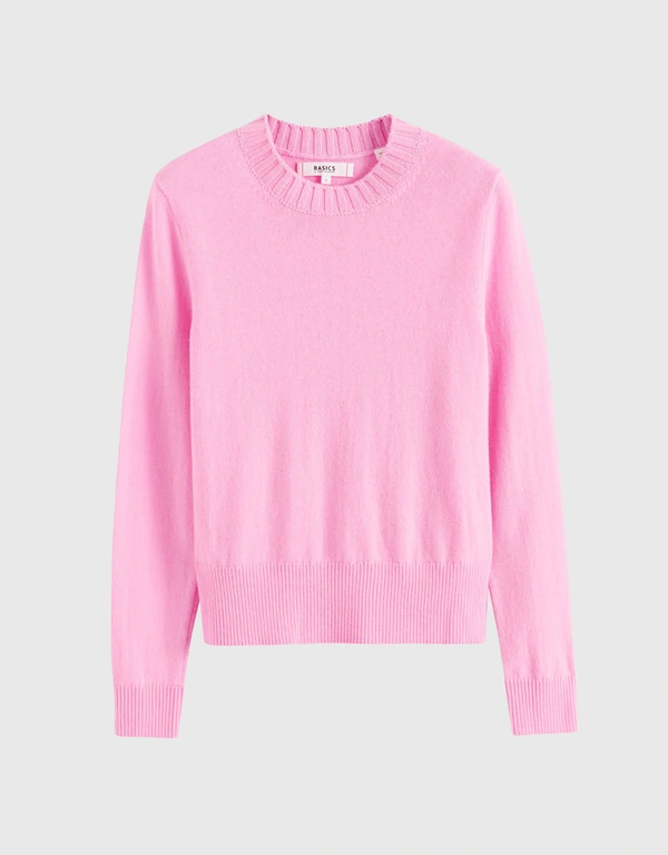 Bubblegum Wool-Cashmere Cropped Sweater