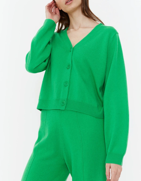 Green Wool-Cashmere Cropped Cardigan