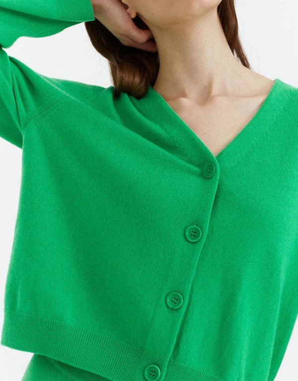 Green Wool-Cashmere Cropped Cardigan