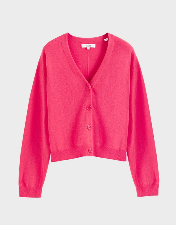 Wool-Cashmere Cropped Cardigan-Coral 