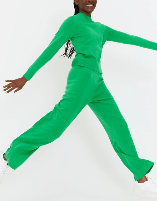Green Wool-Cashmere Wide-Leg Knitted Track Pants